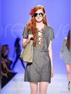 ​Preloved Toronto Lace Up Knit Dress Grey Short Sleeve Reclaimed Cotton Size Sm